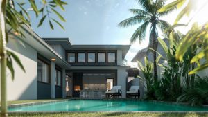 projeto arquitetonico de casa de alto padrão com dois andares e piscina