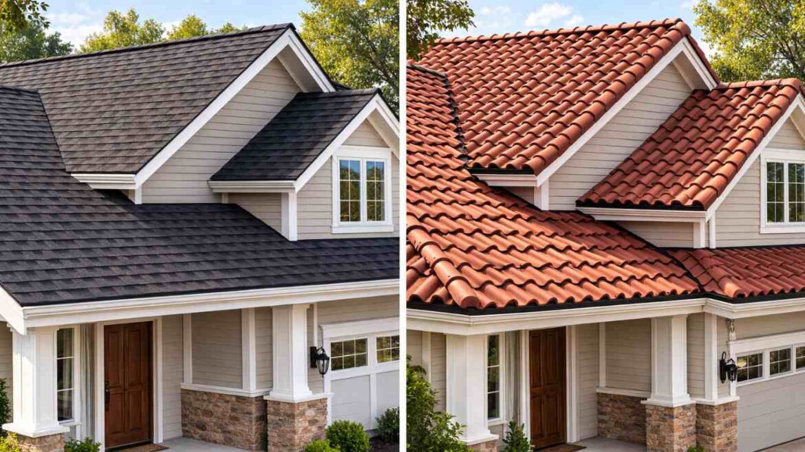 comparação visual entre telha shingle e telha cerâmica convencional