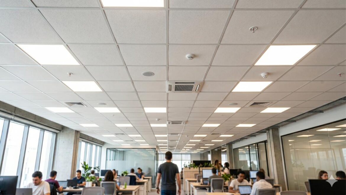 Comparação entre bordas de forro modular lay-in, tegular e oculta em ambientes internos