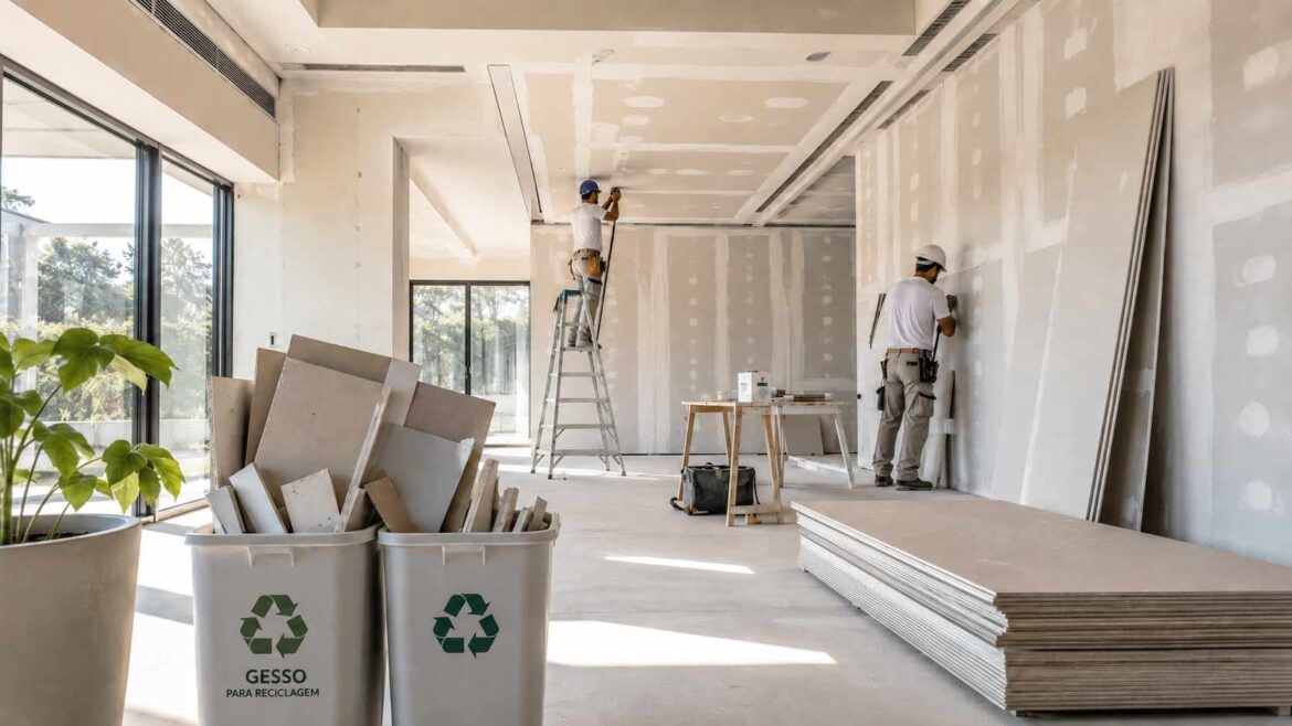Ambiente em construção utilizando sistema drywall