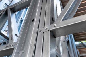 Close de parafuso instalado em perfil de aço galvanizado