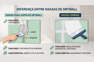 Comparação entre massa para tratamento de juntas de drywall e massa corrida