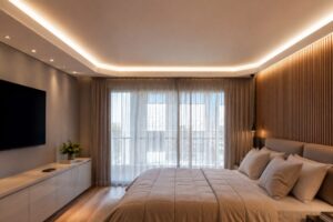 Quarto com sanca de drywall e iluminação indireta em LED