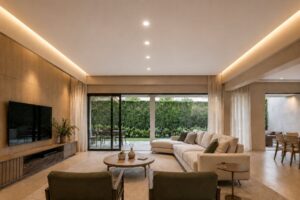 Sanca invertida de drywall com iluminação indireta nas paredes