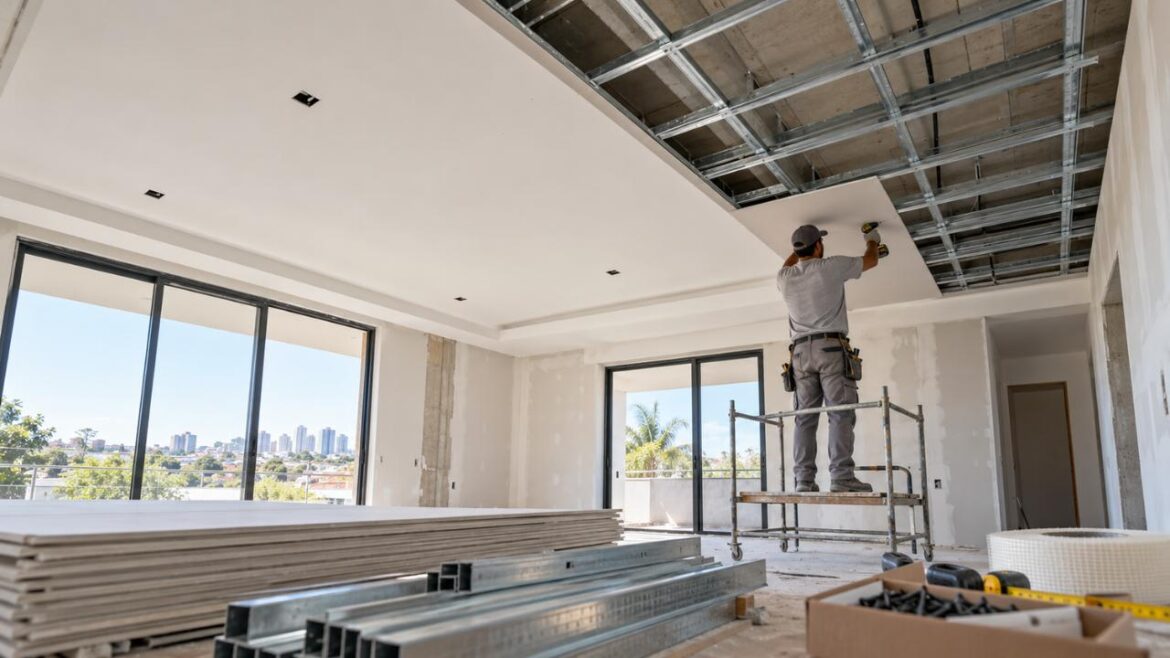 Forro de drywall instalado no teto de um ambiente interno