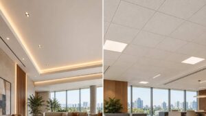 Comparação entre acabamento de forro de drywall e forro modular